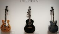 Guitars that will go up for sale as part of their Nashville Country auction are pictured at Christie's auction house, in the Manhattan borough of New York City, New York, U.S., October 14, 2020. REUTERS/Carlo Allegri