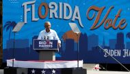 Former U.S. President Barack Obama hosts a pre-election drive-in rally to campaign on behalf of Democratic presidential nominee and his former Vice President Joe Biden in Orlando, Florida, U.S. October 27, 2020. REUTERS/Eve Edelheit
