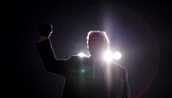 U.S. President Donald Trump looks out at supporters at the end of a campaign rally at Eppley Airfield in Omaha, Nebraska, U.S. October 27, 2020. REUTERS/Jonathan Ernst