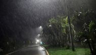 Rain batters a street as Hurricane Eta approaches in Tela, Honduras November 2, 2020. REUTERS/Jorge Cabrera
