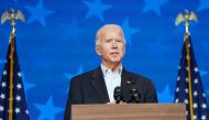 Democratic U.S. presidential nominee Joe Biden makes a statement on the 2020 U.S. presidential election results during a brief appearance before reporters in Wilmington, Delaware, U.S., November 5, 2020. REUTERS/Kevin Lamarque