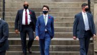 Canadian Prime Minister Justin Trudeau walks to a news conference held to discuss the country's coronavirus disease (COVID-19) response in Ottawa, Ontario, Canada November 6, 2020. REUTERS/Patrick Doyle
