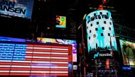 FILE PHOTO: The Nasdaq building in Times Square is illuminated in blue as part of the 