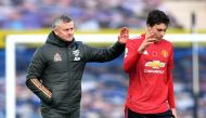 Soccer Football - Premier League - Everton v Manchester United - Goodison Park, Liverpool, Britain - November 7, 2020 Manchester United manager Ole Gunnar Solskjaer with Victor Lindelof after the match Pool via REUTERS/Paul Ellis 