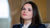 Exiled Belarusian opposition leader Svetlana Tikhanovskaya is pictured during a meeting with the Swedish Foreign Minister in Stockholm, Sweden on November 17, 2020. Sweden OUT / AFP / TT NEWS AGENCY / Claudio BRESCIANI
