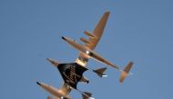 In this file photo taken on December 13, 2018 Virgin Galactic's SpaceshipTwo takes off for a suborbital test flight of the VSS Unity in Mojave, California. Virgin Galactic's passenger aircraft SpaceShipTwo was forced to abort a test flight on December 12,