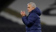 Tottenham Hotspur's Portuguese head coach Jose Mourinho reacts at the final whistle during the UEFA Europa League 1st round Group J football match between Tottenham Hotspur and Antwerp at the Tottenham Hotspur Stadium in London, on December 10, 2020. / AF
