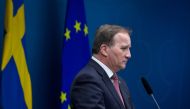 Prime Minister Stefan Lofven speaks during a press conference on the new restrictions during the coronavirus Covid-19 pandemic, in Stockholm on December 18, 2020. AFP / TT News Agency / Jessica GOW