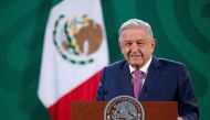 Mexican President Andres Manuel Lopez Obrador holds his first news conference following a coronavirus disease (COVID-19) infection, at the National Palace in Mexico City, Mexico February 8, 2021. Mexico's Presidency/Handout via REUTERS