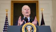FILE PHOTO: U.S. President Joe Biden delivers remarks on the state of the U.S. economy and the need to pass coronavirus disease (COVID-19) aid legislation during a speech in the State Dining Room at the White House in Washington, U.S., February 5, 2021. R