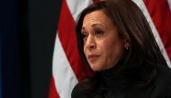 Vice President Kamala Harris hosts a virtual town hall on provisions of the Biden administration’s American Rescue Plan targeting aid to women and families, in the Eisenhower Executive Office Buiilding at the White House in Washington, U.S., February 18, 