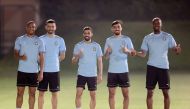 Al Sadd's players gesture during a training session ahead of their QNB Stars League match against Al Gharafa.