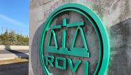 FILE PHOTO: The logo of Spanish pharmaceutical firm Rovi, in charge of the 