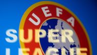 Super League words are seen in front of UEFA logo in this illustration taken April 19, 2021. REUTERS/Dado Ruvic/Illustration