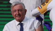 Mexico's President Andres Manuel Lopez Obrador receives a dose of the AstraZeneca coronavirus disease (COVID-19) vaccine during a vaccination at the National Palace in Mexico City, Mexico April 20, 2021. REUTERS/Henry Romero