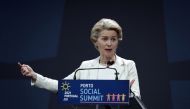 President of the European Commission Ursula von der Leyen attends a news conference after the closing session of the Social Summit in Porto, Portugal, May 7, 2021. Estela Silva/Pool via REUTERS