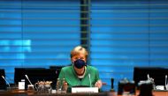 German Chancellor Angela Merkel arrives for the weekly cabinet meeting at the Chancellery in Berlin, Germany May 12, 2021. Michael Sohn/Pool via REUTERS