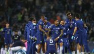 Chelsea players and staff celebrate after winning the Champions League Pool via REUTERS/Carl Recine