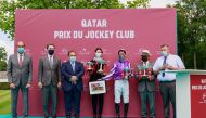 H E Sheikh Ali bin Jassim Al Thani, Ambassador of Qatar to France, and Edouard de Rotshchild, President of France Galop, with the representatives of St Mark’s Basilica and other officials.