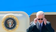 US President Joe Biden steps off Air Force One at Cointrin airport as he arrives ahead of a meeting with Russian counterpart Vladimir Putin in Geneva, Switzerland, June 15, 2021. Reuters/Denis Balibouse/Pool 