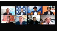 Doha Bank CEO Dr. R. Seetharaman and other officials during the virtual Trilateral Global Summit 2021 recently.  