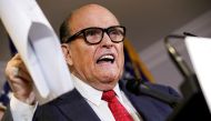 FILE PHOTO: Former New York City Mayor Rudy Giuliani, then-personal attorney to U.S. President Donald Trump, speaks about the 2020 U.S. presidential election results during a news conference in Washington, U.S., November 19, 2020. REUTERS/Jonathan Ernst/F