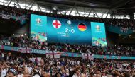 General view of the scoreboard as fans celebrate after the match Pool via REUTERS/Carl Recine