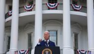 U.S. President Joe Biden delivers remarks at the White House at a celebration of Independence Day in Washington, U.S., July 4, 2021. REUTERS/Evelyn Hockstein
