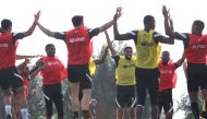 Qatar players during a training session ahead of their opening game against Panama.