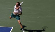Sep 7, 2021; Flushing, NY, USA; Daniil Medvedev of Russia hits a forehand against Botic van de Zandschulp of the Netherlands (not pictured) on day nine of the 2021 U.S. Open tennis tournament at USTA Billie Jean King National Tennis Center. Mandatory Cred
