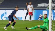 August 18, 2020 Paris St Germain's Juan Bernat scores their third goal, as play resumes behind closed doors following the outbreak of the coronavirus disease (COVID-19) Manu Fernandez/Pool via REUTERS/File Photo