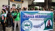 Supporters of Davao City Mayor Sara Duterte gather outside the Commission on Elections, after representatives filed her certificate of candidacy for vice president for the 2022 national election, in Manila, Philippines, November 13, 2021. Reuters/Lisa Marie David