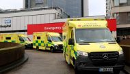 Ambulances are seen in front of St Thomas' Hospital as the spread of the coronavirus disease (COVID-19) continues, in London, Britain, December 12, 2021. REUTERS/May James
