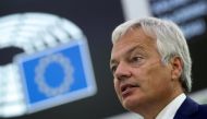 File photo: European Justice Commissioner Didier Reynders addresses the European Parliament plenary session in Strasbourg, France September 15, 2021. Reuters/Yves Herman/Pool/File Photo
