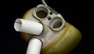 An artificial heart by French manufacturer Carmat is seen during an interview with Reuters in Velizy, near Paris, January 11, 2021. REUTERS/Christian Hartmann/File Photo