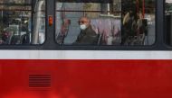 A man, wearing protective face mask rides on a train, amid the spread of the coronavirus disease (COVID-19), in Sofia, Bulgaria, October 27, 2020. REUTERS/Stoyan Nenov

