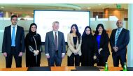 Fatma Abdulrahman Al Meer (second left), Chief Financial Officer and Chief Operating Officer at QFCRA, Lana Khalaf (centre), Country Manager at Microsoft Qatar, and other officials, during the agreement signing ceremony. 