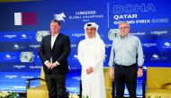 Longines Global Champions Tour (LGCT) and Global Champions League (GCL) President and Founder Jan Tops, Event Director Omar Al Mannai and LGCT and GCL Sports Director Marco Danese during a press conference held in Doha, yesterday.