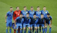 FILE PHOTO: September 4, 2021 Ukraine players pose for a team group photo before the match REUTERS/GLEB GARANICH