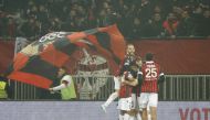Nice's Andy Delort celebrates scoring their first goal with teammates REUTERS/Eric Gaillard
