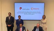 Minister of Commerce and Industry H E Sheikh Mohammed bin Hamad bin Qassim Al Thani witnessing the signing of MoU between Qatar Chamber and Spanish Chamber of Commerce.
