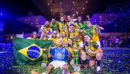 PSG's Brazilian star Neymar with the winners of the Neymar Jr’s Five World Final.