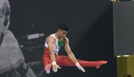A gymnast in action on the second day of the 9th Senior Asian Artistic Gymnastics Championships at Aspire Dome, yesterday. 