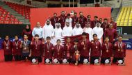 President of the Qatar Table Tennis Association (QTTA) and the Asian Table Tennis Union (ATTU), Khalil Al Mohannadi, with Qatar players and officials during the West Asian Table Tennis Championship in Amman, Jordan.