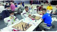 Qatar's international master Hussein Aziz, FIDE master Ghanim Al Sulaiti, Youssef Mohamed Al Mutawa and junior player Rayyan Erfan during the fourth round. 