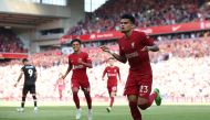 Liverpool's Luis Diaz celebrates scoring their ninth goal REUTERS/Phil Noble 