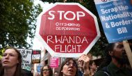 Protestors demonstrate outside the Home Office against the British Governments plans to deport asylum seekers to Rwanda, in London, Britain, June 13, 2022. File Photo / Reuters
