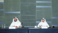 Qatar Chamber Second Vice-Chairman Rashid bin Hamad Al Athba and Acting Assistant of Chairman of the Authority for Customs Affairs and Chair of the National Committee Mohamed bin Ahmed Al Mohannadi, co-chairing the meeting in Doha, yesterday.   