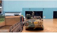 Amphibious assault vehicles of the South Korean Marine Corps take part in rescue operation after Typhoon Hinnamnor made landfall, in Pohang, South Korea, September 6, 2022. South Korea's Marine Corps/Yonhap via REUTERS ATTENTION EDITORS 