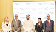 Sheikh Ali Alwaleed Al Thani, CEO of IPA Qatar, and Lana Khalaf, General Manager at Microsoft Qatar, with other officials, during the MoU signing ceremony, in Doha, recently. 